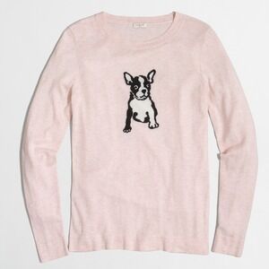 J. Crew Women's Small Long Sleeve Knit Intarsia Dog Sweater Lightweight Pink